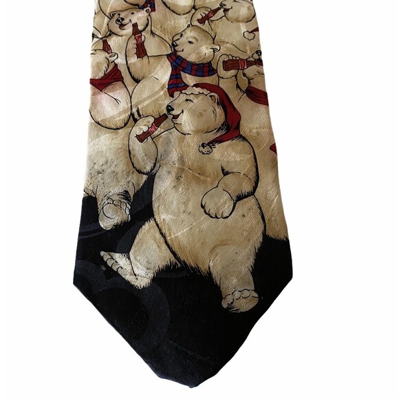 Coca-Cola Polar Bears 100% Silk Necktie Holiday Christmas Tree Novelty 4" Wide - Picture 1 of 6